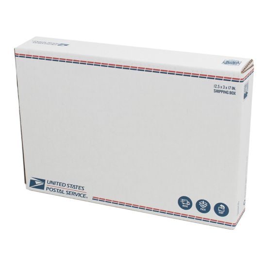 Picture of United States Post Office Fold Over Flap Shipping Box, 12-1/4in x 3in x 17-5/8in, White