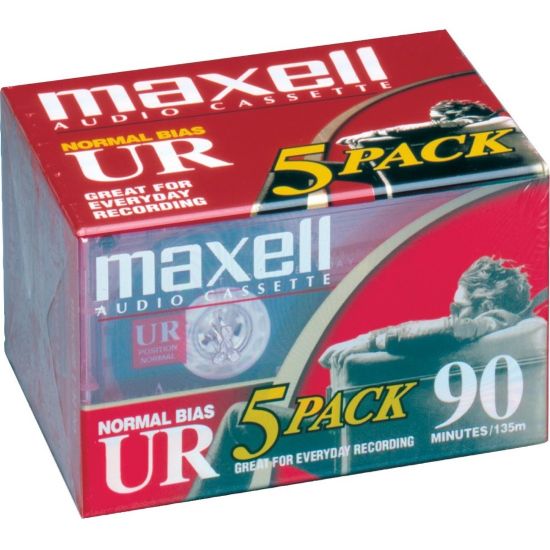 Picture of Maxell UR Type I 90-Minute Normal-Bias Cassette Tapes, Pack Of 5 Tapes, MXL108562