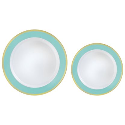 Picture of Amscan Round Hot-Stamped Plastic Bordered Plates, Robins Egg Blue, Pack Of 20 Plates