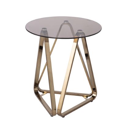 Picture of SEI Furniture Ameriwood Home Stondon Round End Table, 24-1/4inH x 22inW x 22inD, Champagne/Bronze/Smoked Glass