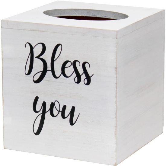 Picture of Elegant Designs Decorix Square Wooden Tissue Box Cover With Sliding Base, 6inH x 5-1/2inW x 5-1/2inL, White Wash