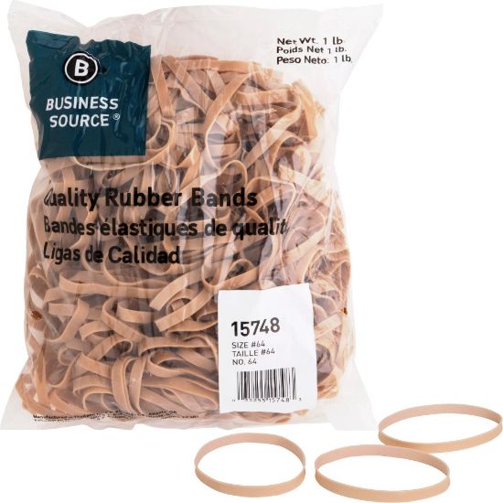 Picture of Business Source Quality Rubber Bands - Size: #64 - 3.3in Length x 0.3in Width - Sustainable - 320 / Pack - Rubber - Crepe