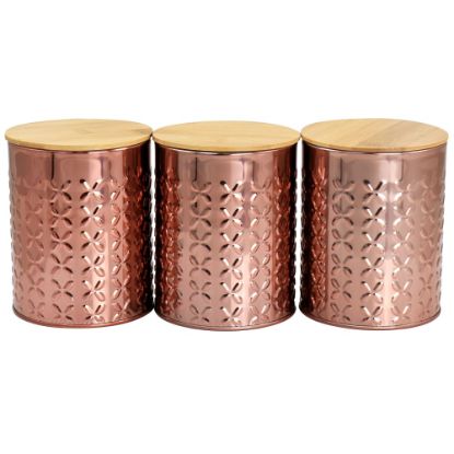 Picture of MegaChef Aluminum 3-Piece Kitchen Canister Set, 5-1/2inH x 4-5/16inW x 4-5/16inD, Rose Gold