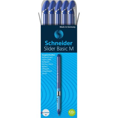 Picture of Rediform Schneider Slider Basic M Ballpoint Pens, Medium Point, 1.0 mm, Blue/Silver Barrels, Blue Ink, Pack Of 10 Pens