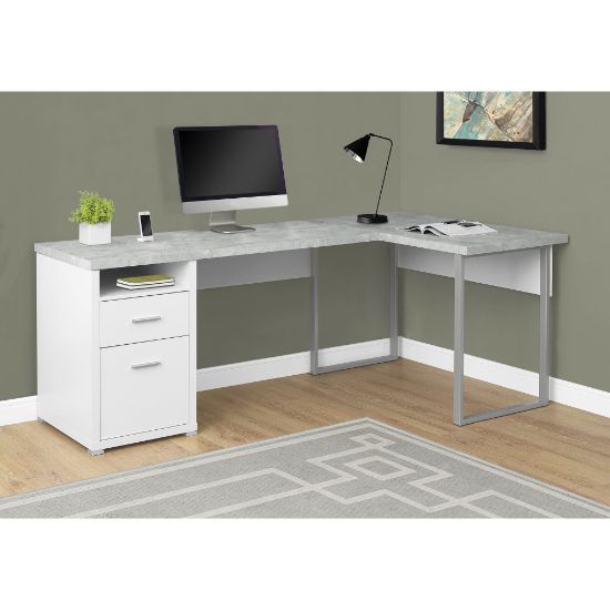 Picture of Monarch Specialties 79inW L-Shaped Corner Desk With 2 Drawers, Gray Cement/White