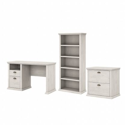 Picture of Bush Business Furniture Yorktown 50inW Home Office Computer Desk With Lateral File Cabinet And 5-Shelf Bookcase, Linen White Oak, Standard Delivery