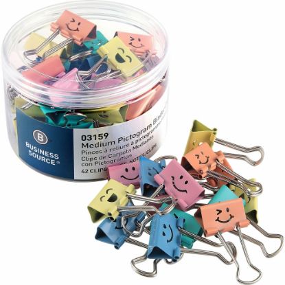 Picture of Business Source Smiling Face Binder Clips - Medium - for Paper, Office, Classroom - Sturdy - 42 / Tube - Assorted