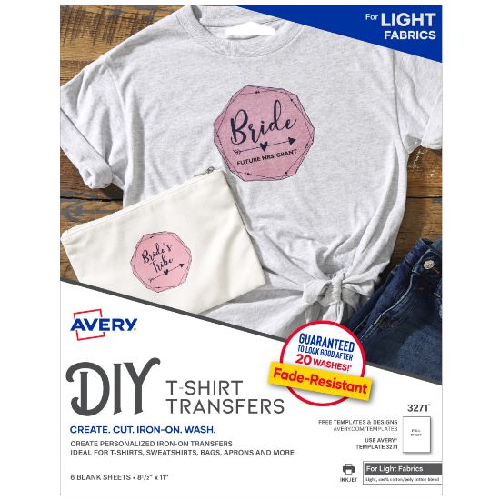 Picture of Avery Light Fabric T-Shirt Transfers For Inkjet Printers, 3271, Pack Of 6