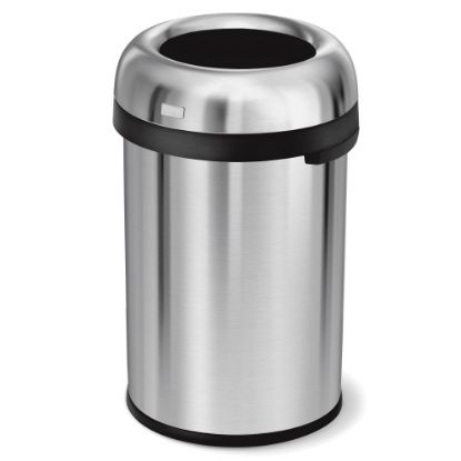 Picture of simplehuman Bullet Round Metal Open Trash Can, 30 Gallons, 32-5/16in x 18-15/16in, Brushed Stainless Steel