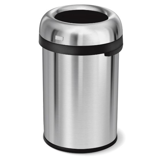 Picture of simplehuman Bullet Round Metal Open Trash Can, 30 Gallons, 32-5/16in x 18-15/16in, Brushed Stainless Steel