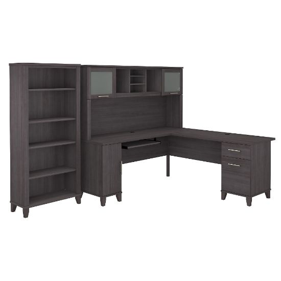 Picture of Bush Furniture Somerset 72inW L-Shaped Desk With Hutch And 5-Shelf Bookcase, Storm Gray, Standard Delivery