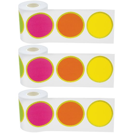 Picture of Teacher Created Resources Straight Rolled Border Trim, Confetti Colorful Circles, 50' Per Roll, Pack Of 3 Rolls