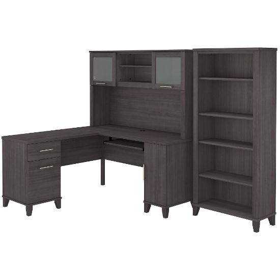 Picture of Bush Business Furniture Somerset 60inW L-Shaped Corner Desk With Hutch And 5-Shelf Bookcase, Storm Gray, Standard Delivery