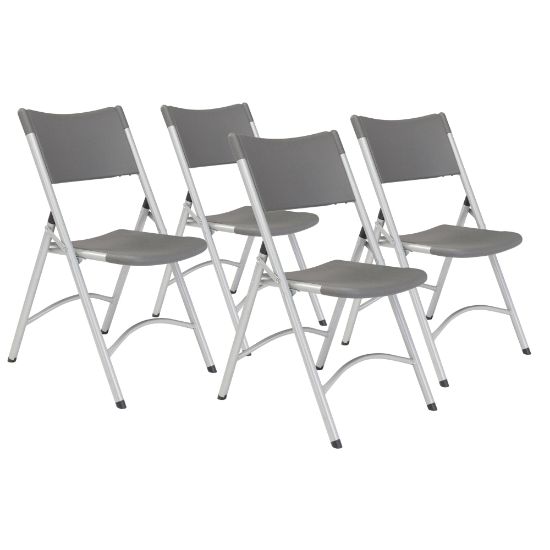 Picture of National Public Seating Series 600 Folding Chairs, Slate Gray/Silver, Pack Of 4 Chairs