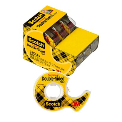 Picture of Scotch Double Sided Tape, Permanent, 1/2 in. x 250 in., 3 Tape Rolls, Clear, Home Office, Back to School Supplies and College Essentials for Students and Teachers