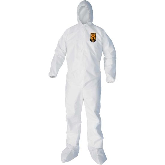 Picture of Kleenguard A40 Coveralls - Zipper Front, Elastic Wrists, Ankles, Hood & Boots - Large Size - Liquid, Flying Particle Protection - White - Hood, Zipper Front, Elastic Wrist, Elastic Ankle, Breathable, Low Linting - 25 / Carton