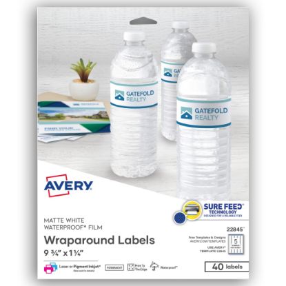 Picture of Avery Durable Waterproof Wraparound Labels With Sure Feed Technology, 22845, Rectangle, 1 1/4in x 9 3/4in, White, Pack Of 40 Labels