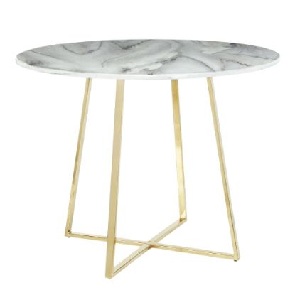 Picture of LumiSource Cosmo Marble Dining Table, 31inH x 39-1/2inW x 39-1/2inD, White/Gold