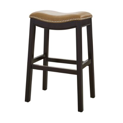 Picture of New Ridge Home Goods Julian Faux Leather Bar Stool, Tan/Espresso