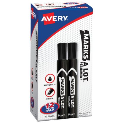 Picture of Avery Marks A Lot Permanent Markers, Chisel Tip, Large Desk-Style Size, Black, Pack Of 12