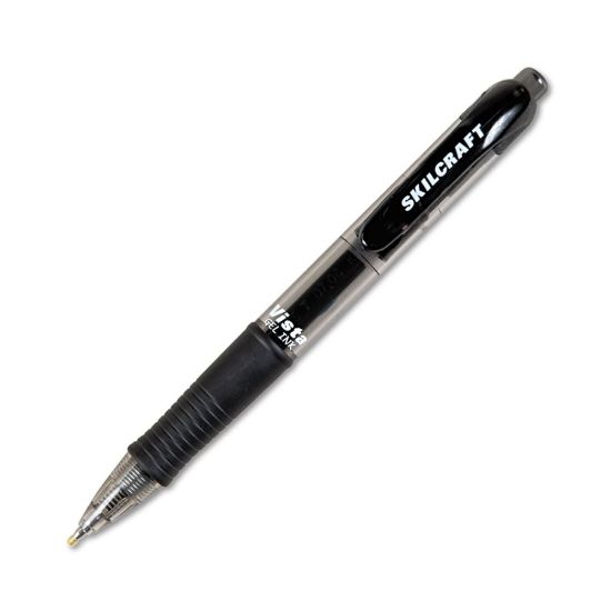 Picture of SKILCRAFT Vista Retractable Gel Pens (AbilityOne), Medium Point, 0.7 mm, Black Barrel, Black Ink, Pack Of 12