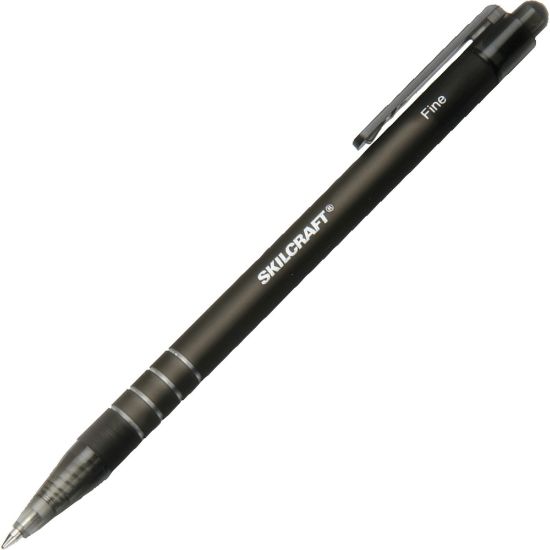 Picture of SKILCRAFT AbilityOne Nonrefillable Rubberized Retractable Pens, Fine Point, Black Barrel, Black Ink, Pack Of 12 Pens