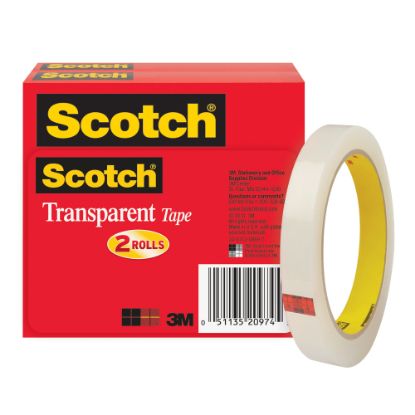 Picture of Scotch Transparent Tape, 1/2in x 2592in, Clear, Pack of 2 rolls