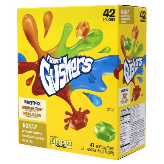 Picture of Fruit Gushers Fruit Flavored Snacks, 0.8 Oz, Assorted Flavors, Box Of 42 Pouches