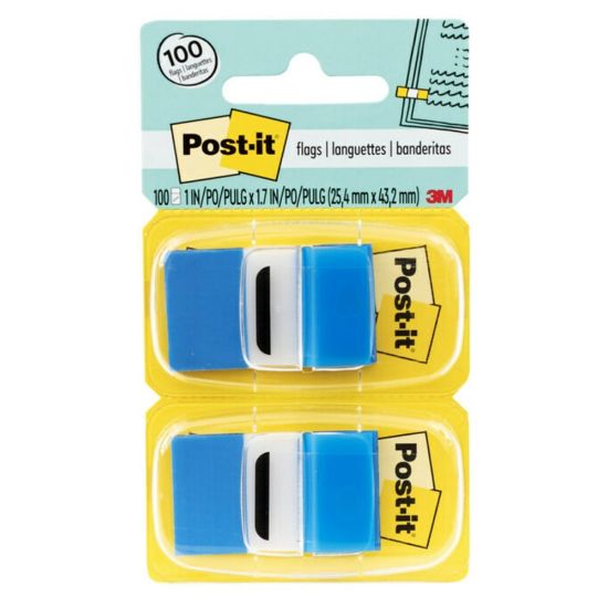 Picture of Post-it Flags, 1in x 1 -11/16in, Blue, 50 Flags Per Pad, Pack Of 12 Pads