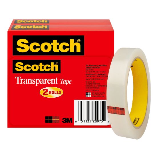 Picture of Scotch Transparent Tape, 3/4 in x 2592 in, 2 Tape Rolls, Clear, Home Office and School Supplies