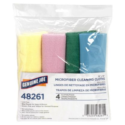 Picture of Genuine Joe Color-coded Microfiber Cleaning Cloths - 16in x 16in - Assorted - MicroFiber - 4 Per Pack - 36 / Carton