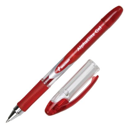 Picture of Alpha Elite Non-Retractable Gel Pens, Medium Point, Clear Barrel, Red Ink, Pack Of 12