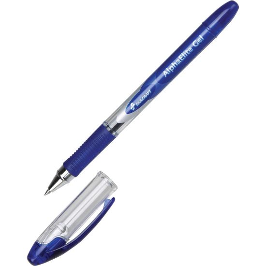 Picture of Alpha Elite Non-Retractable Gel Pens, Medium Point, Clear Barrel, Blue Ink, Pack Of 12 (AbilityOne)