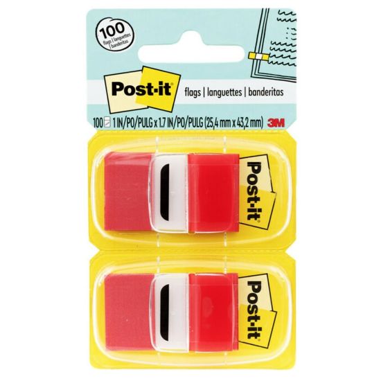 Picture of Post-it Flags, 1 in. x 1.7 in., 12 Dispensers, 50 Flags/Dispenser, Red, Back to School Supplies for Students, Flags for Textbooks and Notebooks