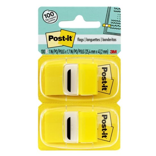 Picture of Post-it Flags, 1 in. x 1.7 in., 12 Dispensers, 50 Flags/Dispenser, Yellow, Back to School Supplies for Students, Flags for Textbooks and Notebooks