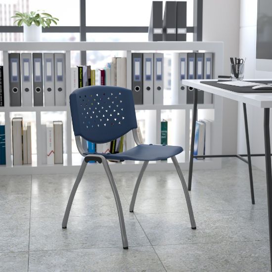 Picture of Flash Furniture HERCULES Series Plastic Stack Chair With Titanium Frame, Navy