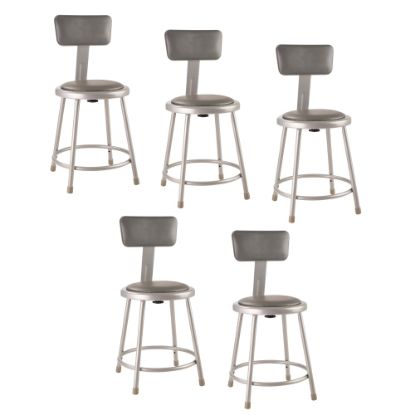 Picture of National Public Seating Vinyl-Padded Stools With Backs, 18inH, Gray, Set of 5