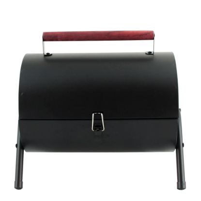 Picture of Gibson Home Delwin Carbon Steel Portable Barrel Charcoal BBQ Grill, 15inH x 14inW x 11inD, Black/Burgundy