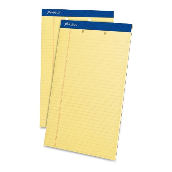 Picture of TOPS 2-Hole Punched Perforated Writing Pads, 8 1/2in x 14in, Legal Ruled, 50 Sheets Per Pad, Canary, Pack Of 12 Pads