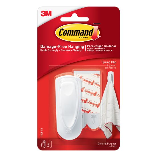 Picture of Command General Purpose Removable Plastic Spring Clip, 1-Command Hook, 2-Command Strips, Damage-Free, White