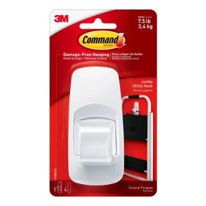 Picture of Command Jumbo Removable Plastic Utility Hook, 1-Command Hook, 4-Command Strips, Damage-Free, White