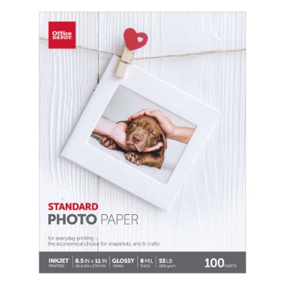 Picture of Office Depot Brand Standard Photo Paper, Glossy, Letter Size, White, Pack Of 100 Sheets