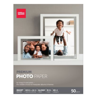 Picture of Office Depot Brand Premium Photo Paper, Glossy, Letter Size, White, Pack Of 50 Sheets