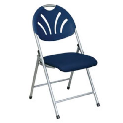 Picture of Office Star Fan-Back Stackable Folding Chairs, Blue/Silver, Set Of 4 Chairs