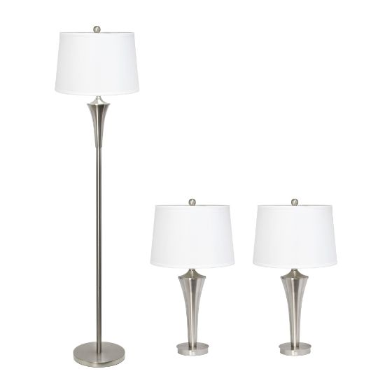 Picture of Elegant Designs Tapered Lamps, White Shade/Brushed Nickel Base, Set Of 3 Lamps