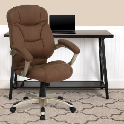 Picture of Flash Furniture Ergonomic Microfiber High-Back Chair, Brown/Black/Titanium