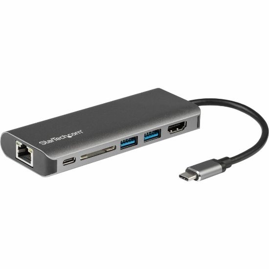 Picture of StarTech.com USB-C Multiport Adapter with SD Card Reader - Power Delivery - 4K HDMI - GbE - 2 x USB 3.0 Ports - USB-C Adapter - USB-C Hub - Add more connectivity to your MacBook or other USB-C laptop, with 4K video, GbE, two USB 3.0 ports and an SD card