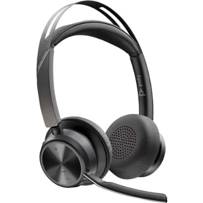 Picture of Poly Voyager Focus 2 USB-C Headset - Siri, Google Assistant - Stereo - USB Type C, Micro USB - Wired/Wireless - Bluetooth - 300 ft - 20 Hz - 20 kHz - On-ear - Binaural - Open - 4.92 ft Cable - Electret Condenser, MEMS Technology Microphone