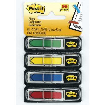 Picture of Post-it Notes Arrow Flags, 1/2in, Assorted Primary Colors, 24 Flags Per Pad, Pack Of 4 Pads