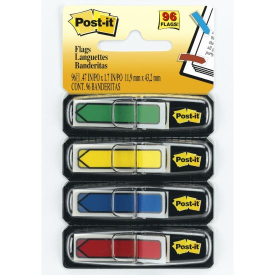 Picture of Post-it Notes Arrow Flags, 1/2in, Assorted Primary Colors, 24 Flags Per Pad, Pack Of 4 Pads